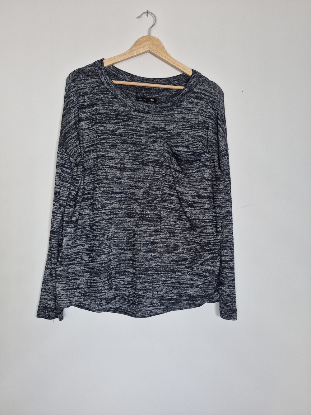 Rag & Bone / JEAN Heathered Navy Knit Long Sleeve Top - Size XS Fits XS-M / Over